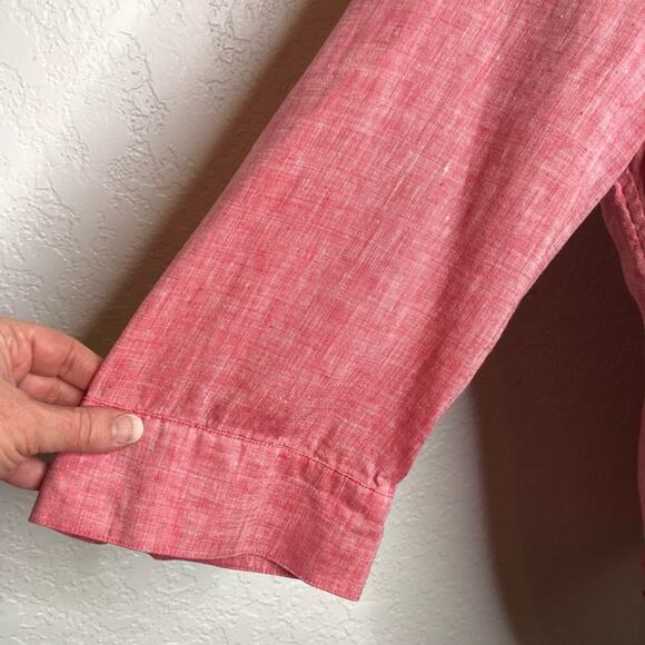 Chicos pink red linen button down top size 2 or Medium lagenlook - Picture 4 of 16